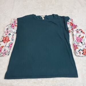 Matilda Jane Dark Green Teal White Floral Flutter Fancy Flouncy Pullover Women L